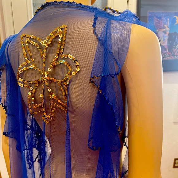 Designer Madame Abla Professional Egyptian bellydance costume Dark Blue & gold - Picture 15 of 16